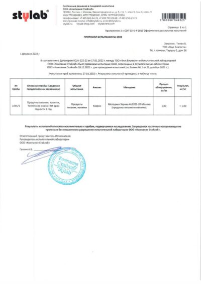 Протокол испытаний на козеин